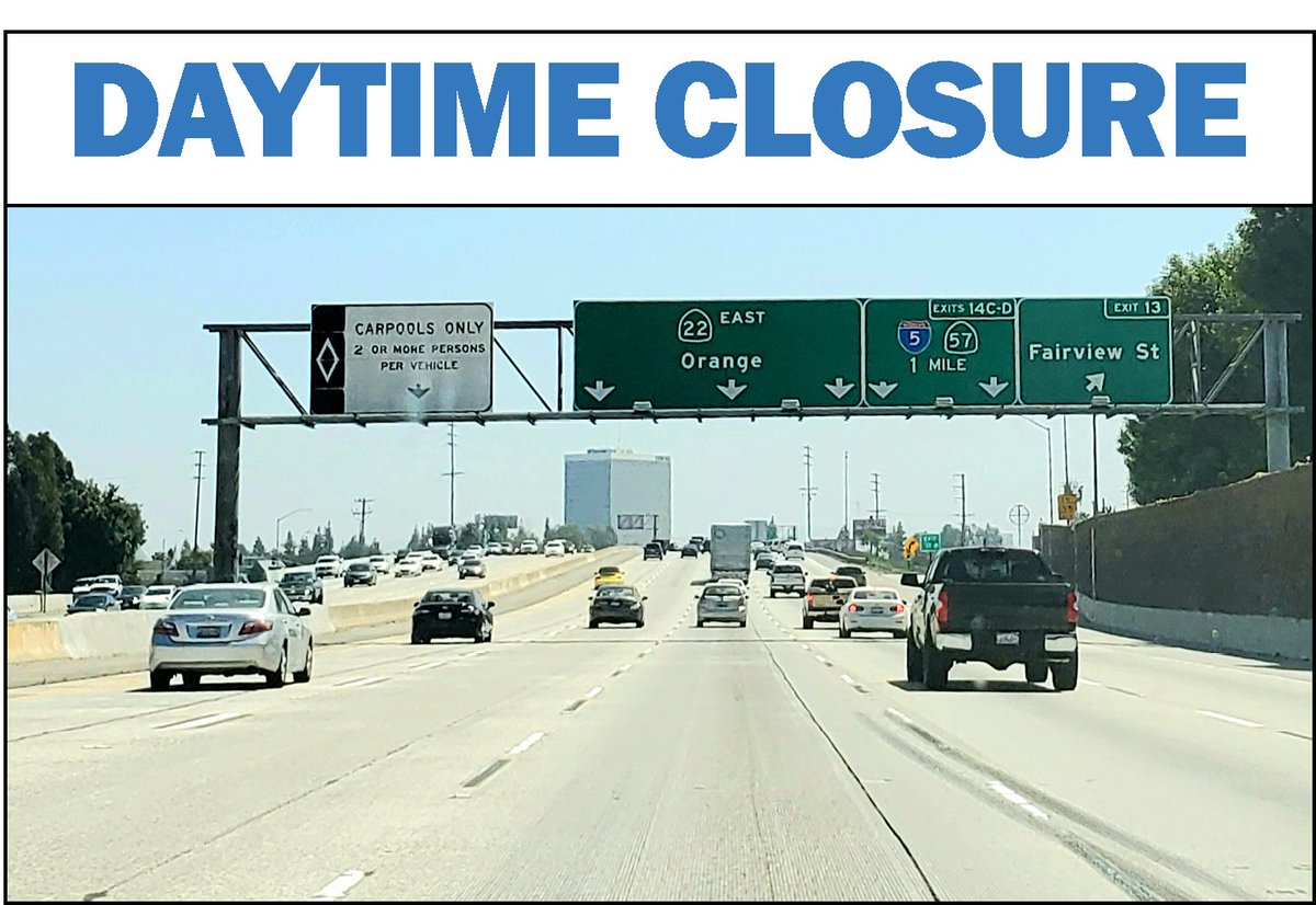 Crews are scheduled to perform overhead sign work on NB I-5 from 9 a.m. to 3 p.m. Thursday, Nov. 19, requiring the closure of the NB I-5 carpool lane closest to the median. One carpool lane will remain open. 
Visit octa.net/i5centralmap for all project closures. #5improvements