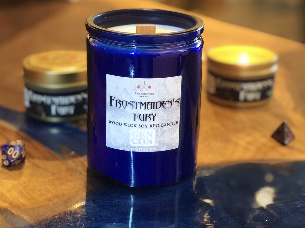 EpicGeekCandle's tweet photo. Be one of the first to get our new Gen Con (tm) RPG candle, Frostmaiden’s Fury! Pre-sale for our followers starts NOW, before the Gen Con Lookbook goes live tomorrow! Thanks for being part of our community! 🎲🏔🕯#gencon #dnd #rpgcandle #dmgift #geek #tabletopgames #RPG https://t.co/tJ8OK4m7n2