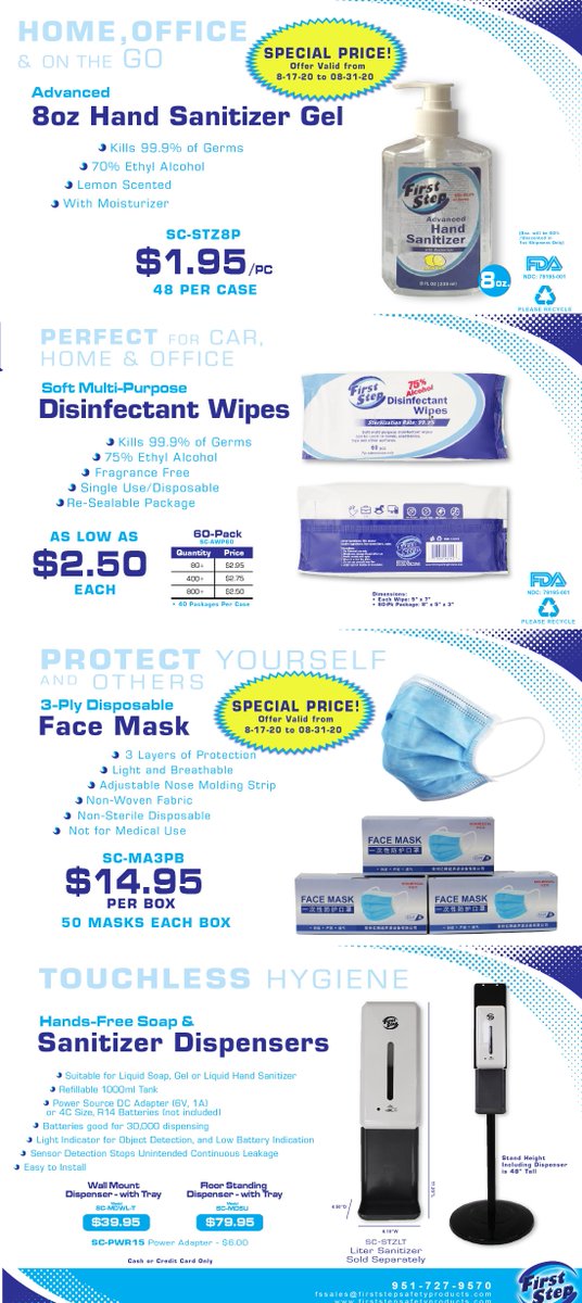 Sanitizers, Wipes, Masks and Dispensers - mailchi.mp/firststepsafet…