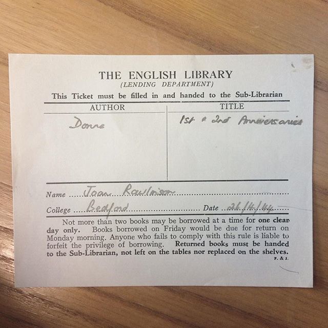 We found this borrowing receipt tucked in a book  @eflcam in 2018. It was a stock check treasure (original copy hopefully still somewhere at the EFL)