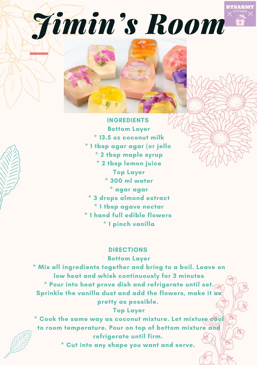 BTSARMYKitchen's tweet photo. JIMIN’s Room Concept: Floral Beauty
In a room full of beautiful flowers Jimin’s beauty stands out the most & not just due to his black outfit ! Just like the Black Widow drink we paired with the pretty flower cakes.
#Curated_by_BTSARMYKitchen
#PathToBE #BEisComing @BTS_twt https://t.co/yrVzdk4uH3