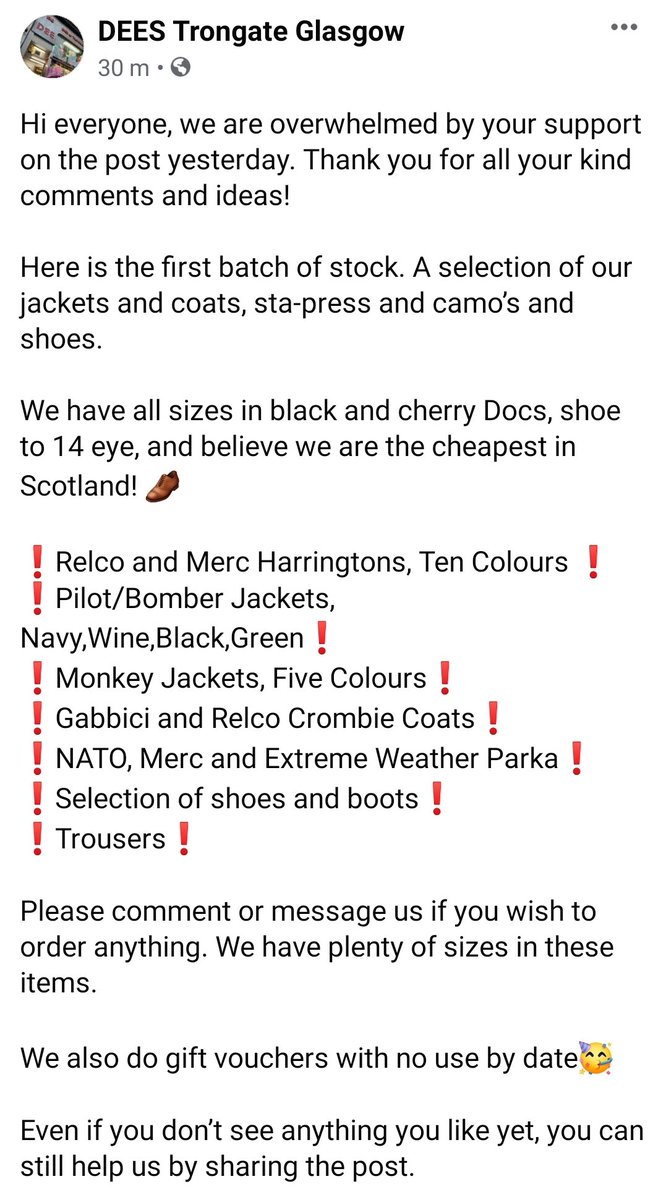 Downsetters_Ska's tweet photo. In the early 80s a spotty wee teenager (me) used to venture into Dees in Trongate Glasgow.
It has hardly changed a bit but needs support from you old Mods and Skins in these dark times.
#dees #deestrongate #mods #skinheads #skins #modclobber #modclothes #Glasgow https://t.co/8A4sHMtuH7