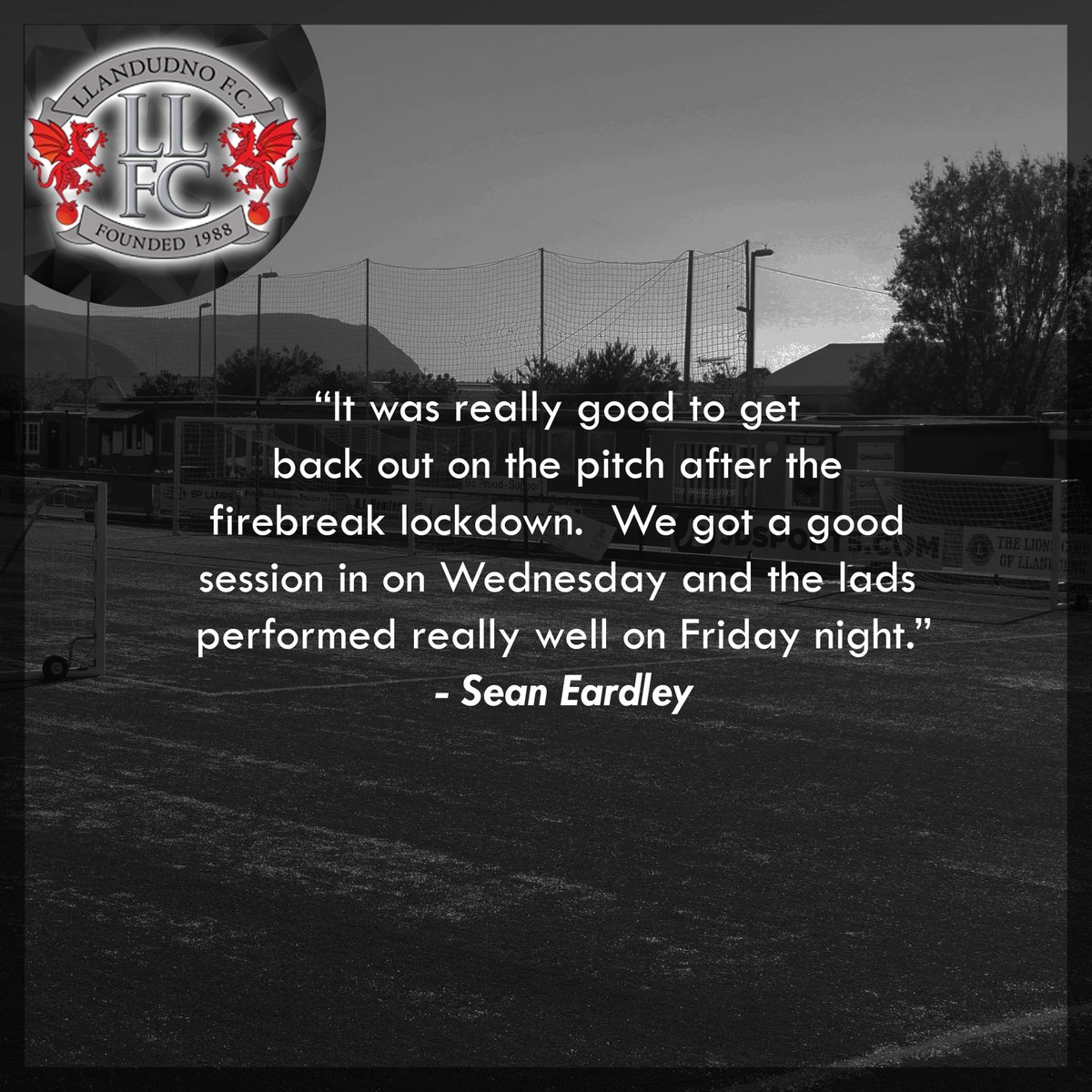 LlandudnoFC's tweet photo. 💬 SEAN EARDLEY TALKS LLANFAIRFECHAN WIN 💬

After an impressive 8-0 win against Llanfairfechan FC, manager Sean Eardley shares his thoughts on his teams performance.

#KeepTheFaith https://t.co/fwOwsLtIez