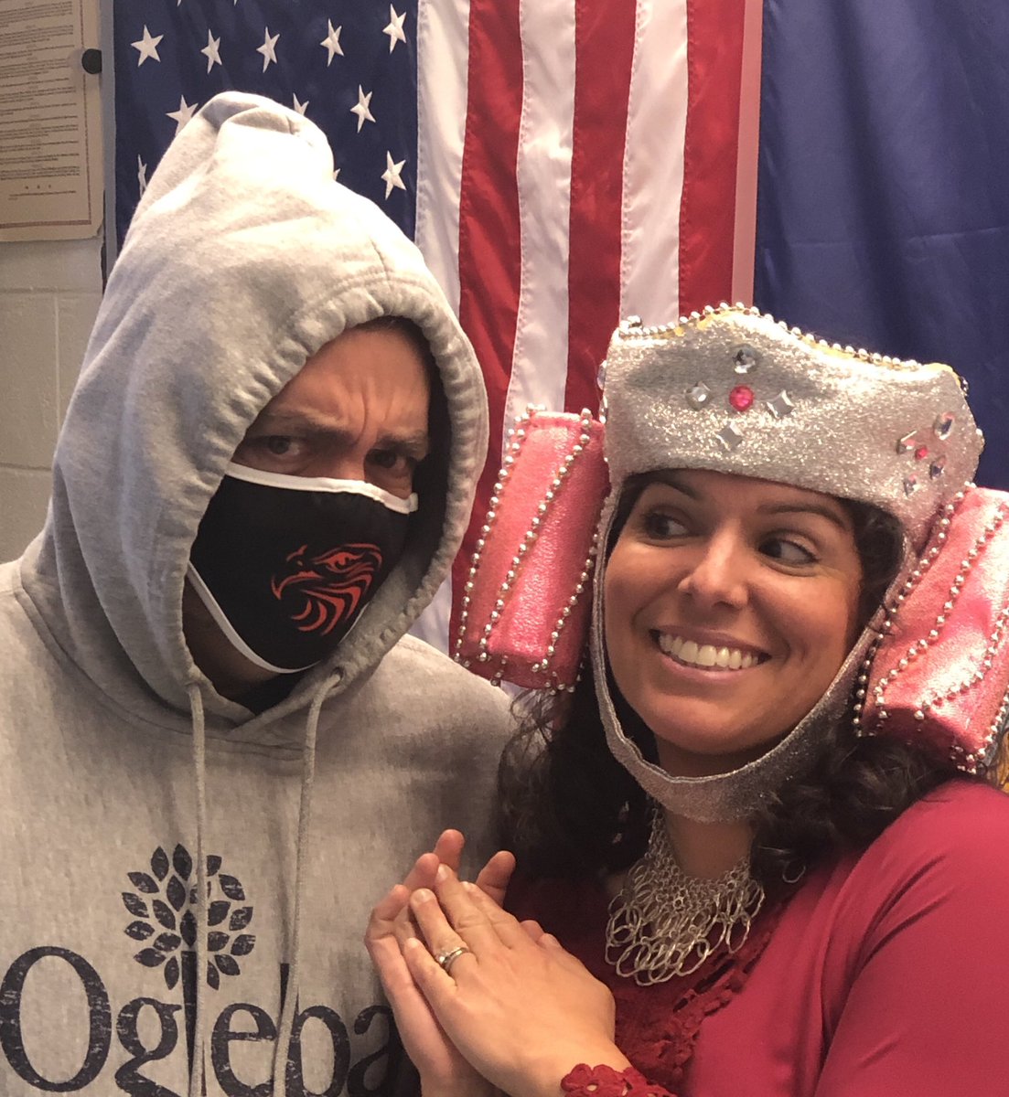 srabusch's tweet photo. Royal Queen Elizabeth (Busch) and Bandit Busch make a perfect pair! #quarantinehocofaculty @HayfieldSGA @FCPSHayfieldSS https://t.co/MLAXkfZdL9