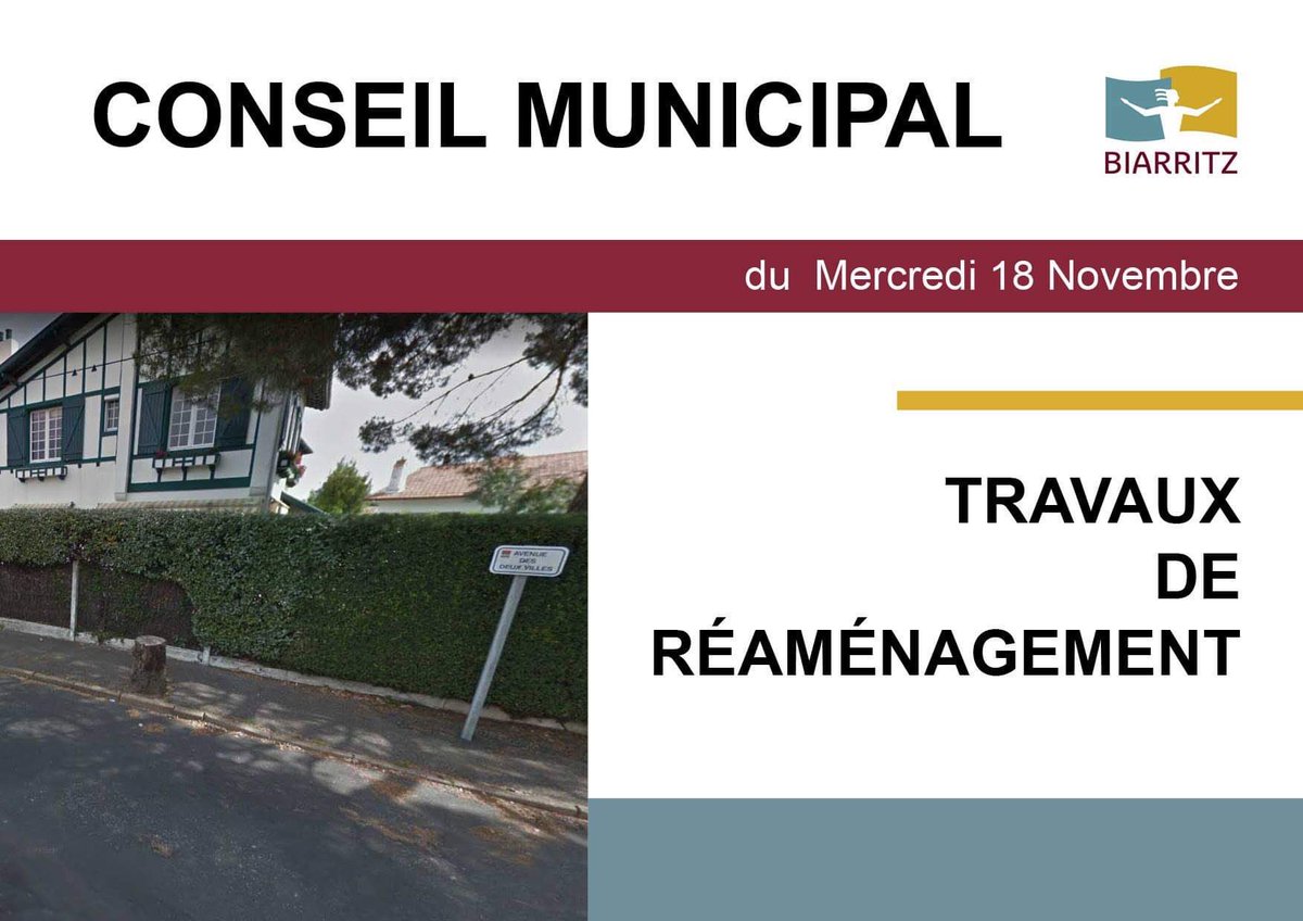 Ville2Biarritz's tweet photo. | TRAVAUX DE RÉAMÉNAGEMENT | Les élus adoptent la convention de co-maîtrise d’ouvrage entre les Villes d’Anglet 
et Biarritz, pour le réaménagement paysager et de la voirie, de l’avenue des Deux-Villes 🚧 https://t.co/WGhN5jJyLv