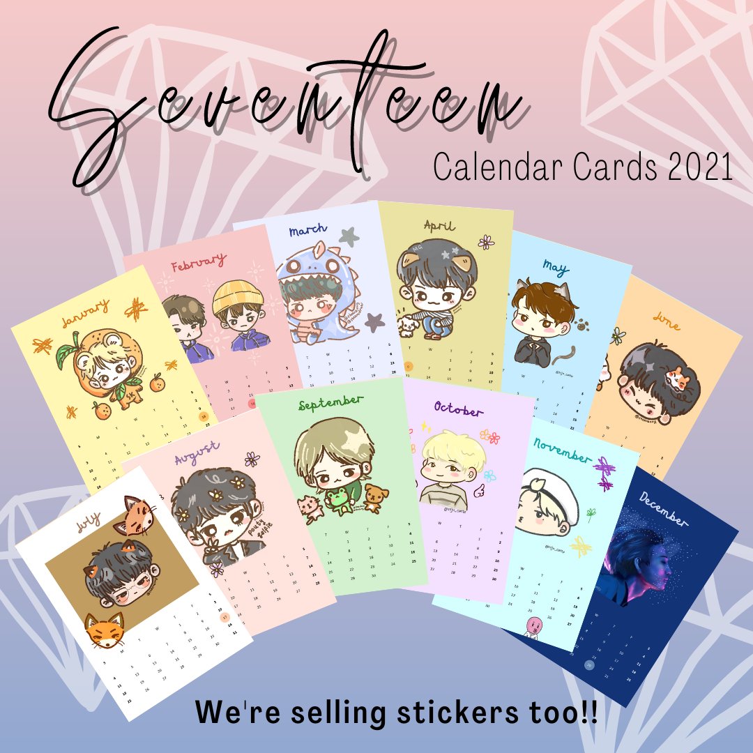 MySanoh's tweet photo. Self-designed seventeen themed 2021 calendar cards by @soju_catto and @sheenbong , @sheensdraw.

Price details:
Seventeen themed 2021 Calendar (A6 size) - RM12/set https://t.co/gCzoOCQGMy