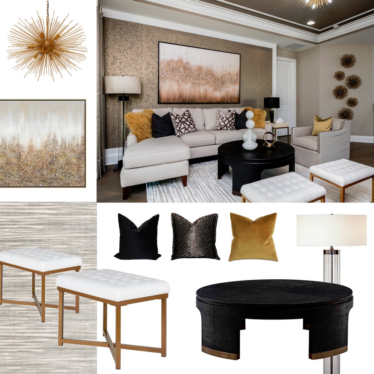 Simple elements to create an elegant design #designelements #designideas #modelhome #livingspace #elegantdesign #luxeliving #wallpaperwednesday #designer #livingdecor #fourhands #arteriors #leftbankart #bernhardtfurniture #studiokw #modelmerchandising #masterpiecedesigngroup