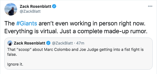 As you may have seen there is a lot chatter today about the Giants firing their offensive coach. While mildly interesting I guess, the bulk of interest is because of one person's tweet which has since been debunked many many many times by much much much more credible people