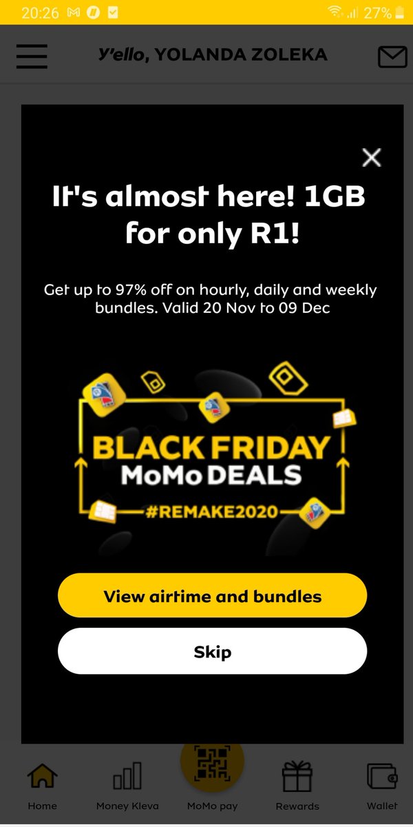 Yolandacuba's tweet image. Download Momo app and register and enjoy the craziest of offers... yes 1G for R1! Up to 97% off for hourly, daily and weekly bundles.... Valid from 20 Nov...
#BlackFriday comes early

#MTNSouthAfrica
#BozzaNetwork
#goodtogether
#COVID19stillhere - #besafe