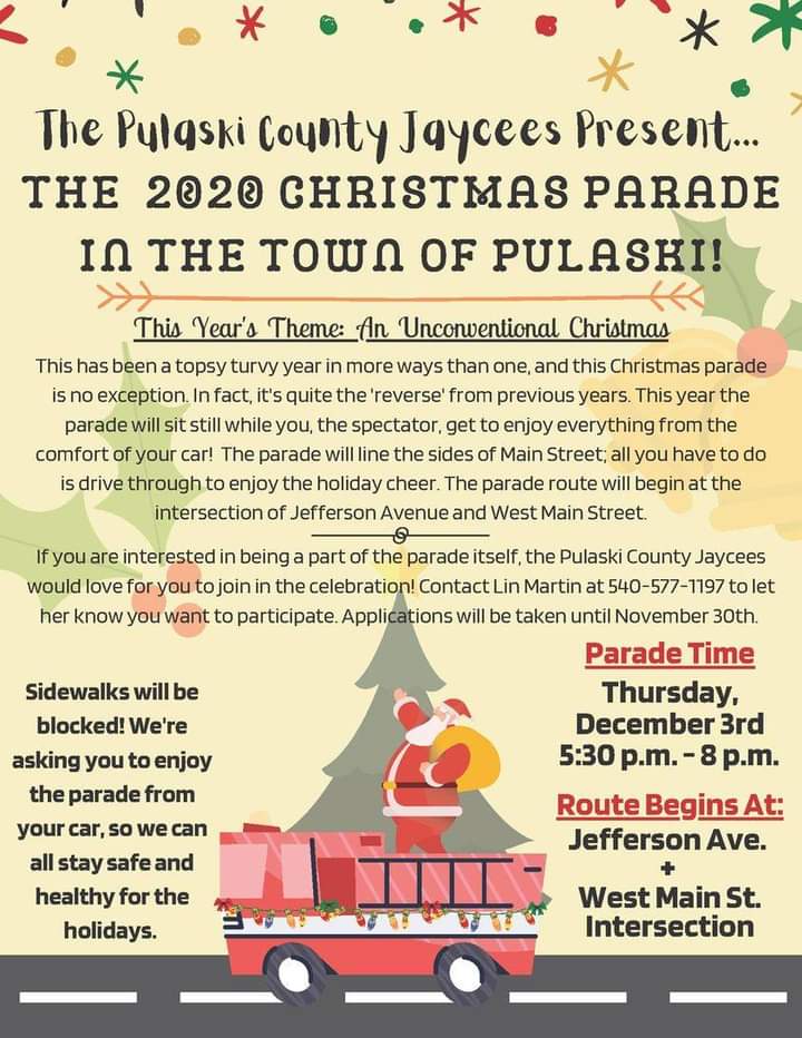 With many towns canceling their Christmas parades, the Pulaski County Jaycees have found a way to host a "reverse" parade. How exciting! #VAJC2020 #VisualizeThenRealize