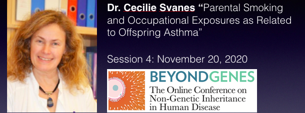 BeyondGenes's tweet photo. Also this Friday, new research from Dr. Cecilie Svanes, @UiB "Parental Smoking and Occupational Exposures as Related to Offspring Asthma." This Friday #BeyondGenes. #Epigenetics #Epidemiology. Register: https://t.co/80ENwlFeYS. https://t.co/bOYN4mF5c8