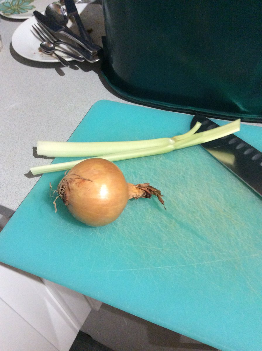 Finely chop 1 medium onion, 1 rib celery, 1 clove garlic