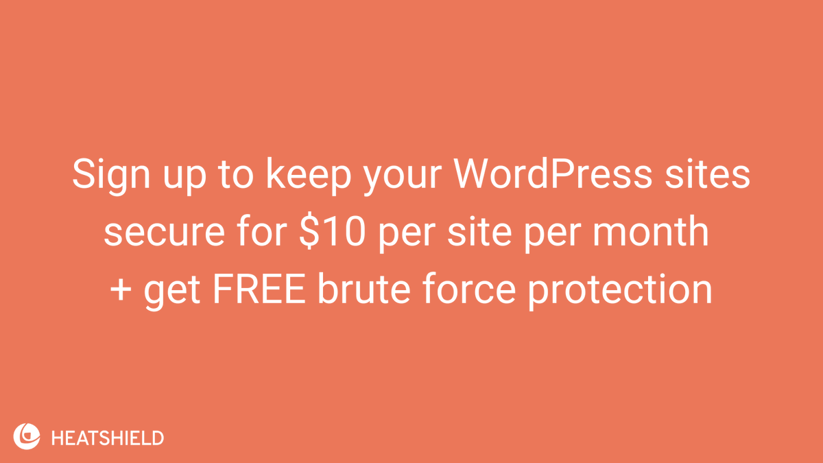 HeatShieldIO's tweet photo. With HeatShield, you get the industry’s best Web Application Firewall for just $10 per site per month + free brute force protection. Sign up today and keep your WordPress sites safe https://t.co/H3g94KPwi7

#WAF #WebApplicationFirewall #WordPresssecurity #WP #bruteforcesecurity https://t.co/2YEgBIVZrG