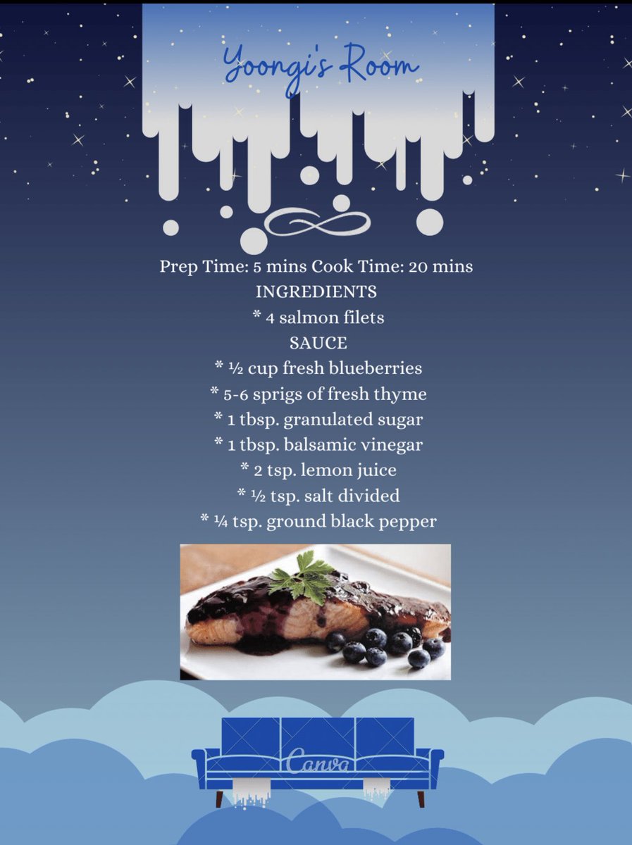 BTSARMYKitchen's tweet photo. Yoongi’s Room Concept: Velvet Blue
The concept of the velvet blue couch caught our attention due to its eye catching brightness. Pairing fish and whiskey which Yoongi loves was a no brainer, making it using blueberries wasn’t either
#Curated_by_BTSARMYKitchen
#PathToBE @BTS_twt https://t.co/lXPC2Ucpwc