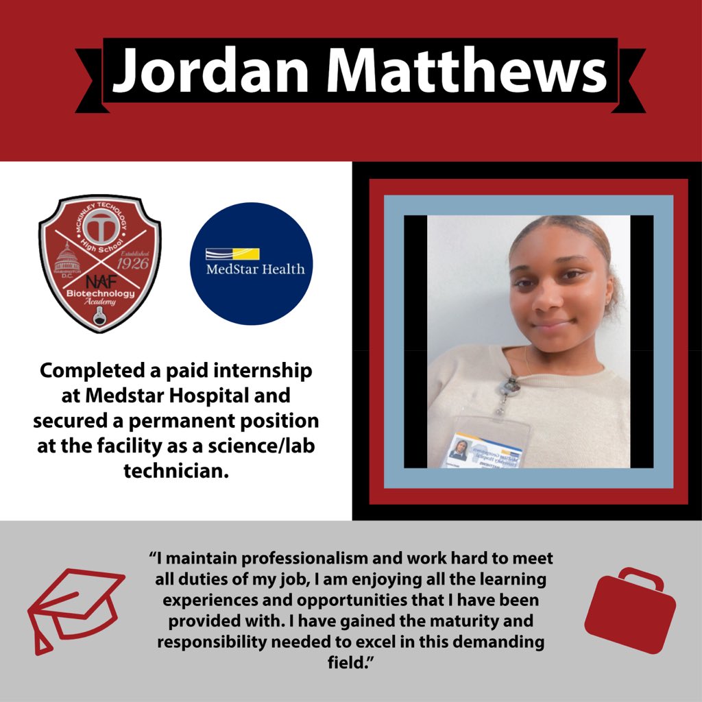 Congratulations to @mckinleyaob scholar Jordan Matthews for completing an internship with MedStar! @nafcareeracads <a href="/dcpublicschools/">DC Public Schools</a> @medstarhealth