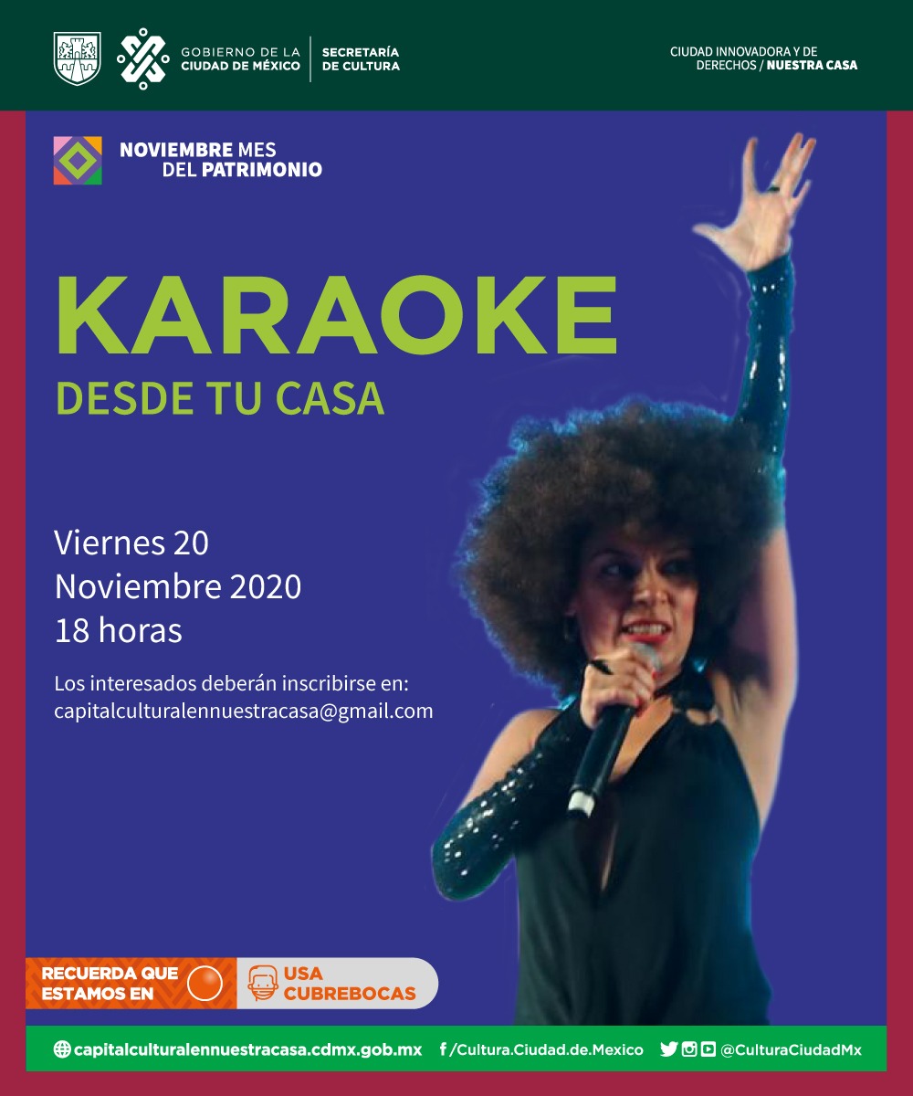 CulturaCiudadMx's tweet photo. ¡#ViernesDeKaraoke desde tu casa #EnVivo!

Disfruta de la mano de @taloaria y @SusanaHerediaT este viernes 20 de noviembre a las 18:00 horas. 

Envía un correo a capitalculturalennuestracasa@gmail.com con el asunto "Quiero cantar en el Karaoke" y en el cuerpo tu nombre completo. https://t.co/Rc6twPfpL6