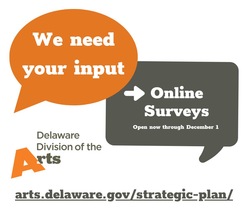 ArtsDelaware's tweet photo. The @ArtsDelaware endeavors to continually improve the service and support it provides to Delaware’s art sector. To this end, the Division invites your candid appraisal of the agency in this confidential survey based on your area of expertise: https://t.co/gH31eQ3U4D https://t.co/XoqexNo4nD