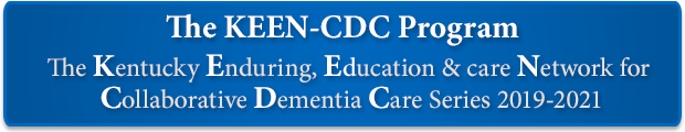 The next KEEN-CDC webinar is on 12/1/20 at 3:00 PM EST. Join Ryan Townley, MD (University of Kansas Medical Center), Anne Harrison, PhD, PT (UKY), and Gregory Jicha, MD, PhD (UKY) as they discuss "Physical Disability and Motor Function in Dementia".  cecentral.com/live/17066.