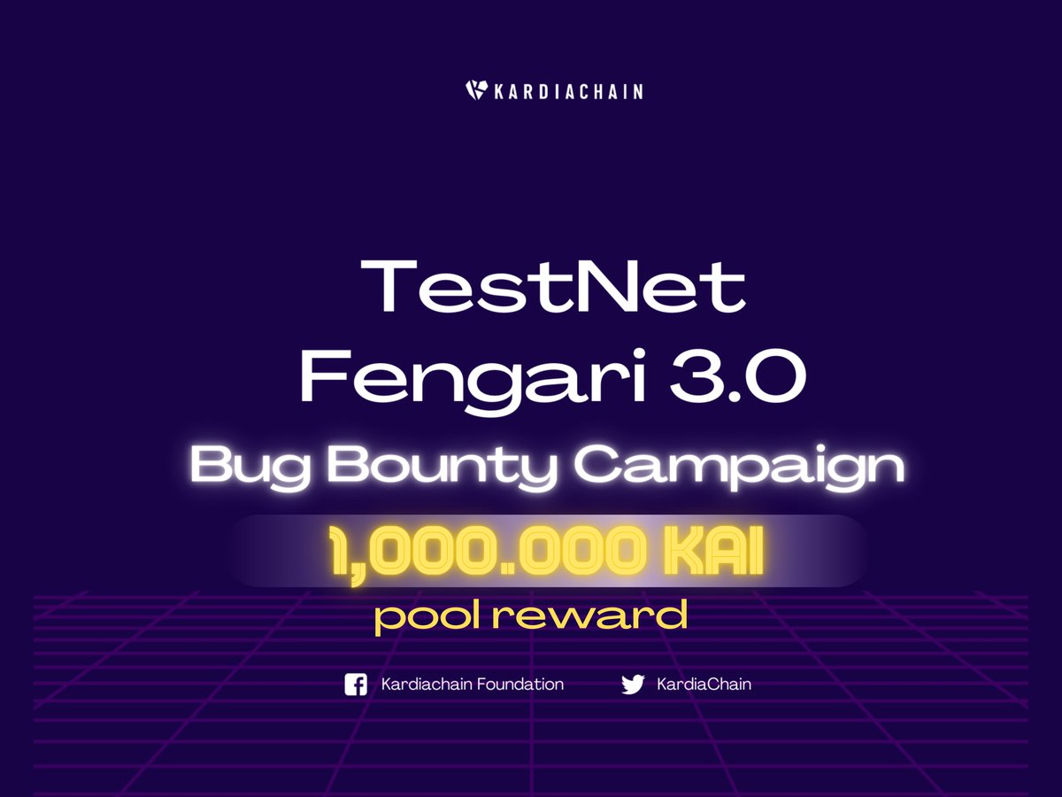 KardiaChain (@kardiachain) on Twitter photo 1,000,000 KAI for Testnet “Fengari” bug bounty!
JOIN HERE: medium.com/kardiachain/1-…
> explorer.kardiachain.io
Please refer your friends to earn more rewards! Feel free to join our KardiaChain Developer Community: t.me/KAIdevcom
$KAI #btc #bitcoin #testnet #bugbounty 1,000,000 KAI for Testnet “Fengari” bug bounty!
JOIN HERE: medium.com/kardiachain/1-…
> explorer.kardiachain.io
Please refer your friends to earn more rewards! Feel free to join our KardiaChain Developer Community: t.me/KAIdevcom
$KAI #btc #bitcoin #testnet #bugbounty