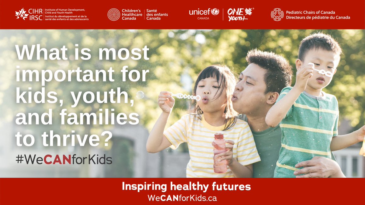 #WeCANforKids wants to hear from you! 

⭐️What is most important for kids, youth, and families to thrive?⭐️

Your input will help <a href="/ChildHealthCan/">Children's Healthcare Canada</a>, <a href="/CIHR_IHDCYH/">CIHR-IHDCYH</a>, <a href="/PedChairsCan/">Pediatric Chairs of Canada</a> and <a href="/UNICEFCanada/">UNICEF Canada</a> @OneYouthCanada  inspire healthy futures! 

➡️bit.ly/IHF-Big-Questi…