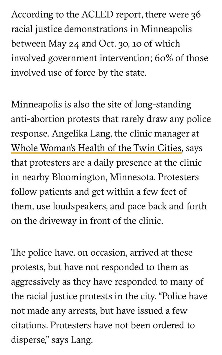 In Minneapolis I was shocked by the amount of force used against racial justice demonstrations compared with the hands off approach with anti-abortion protests  https://therealnews.com/anti-abortion-protesters-get-special-treatment-from-the-police