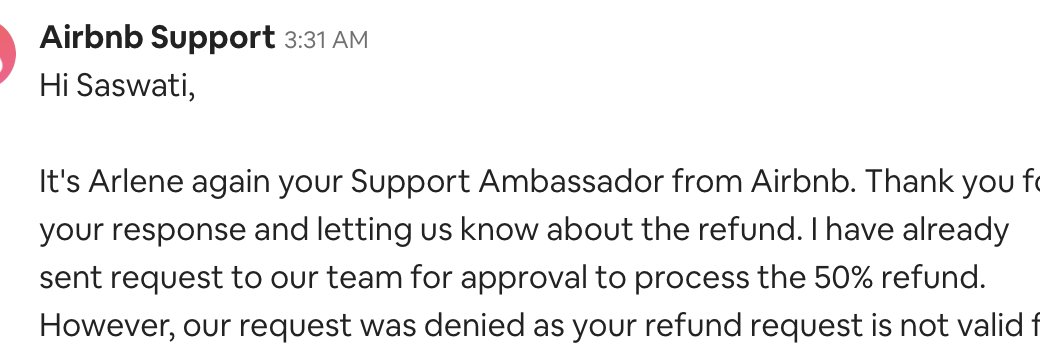 #Airbnb this is how your customer service sucks #CustomerExperience #Airbnbscam #AirbnbIPO #AirbnbCEO #Brian @bchesky please look into it. How can they issue refund and then take it back?
First they issue 100% refund, then they issue 50% refund and now they decline the 50% too!