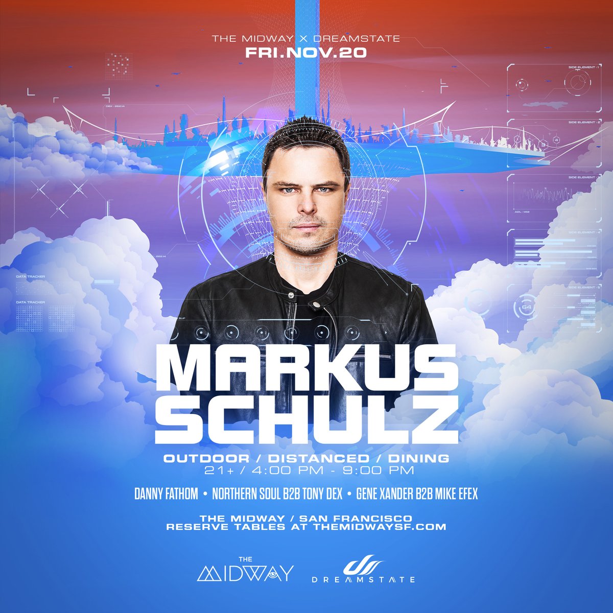 This Friday! 

<a href="/MarkusSchulz/">Markus Schulz</a> returns to SF for a very special dining experience and probably our last show of 2020

Some special b2b sets for support as well ♨️

✳️ Danny Fathom 
✳️ Northern Soul b2b Tony Dex
✳️ Gene Xander b2b Mike EFEX

Last few tables remain!