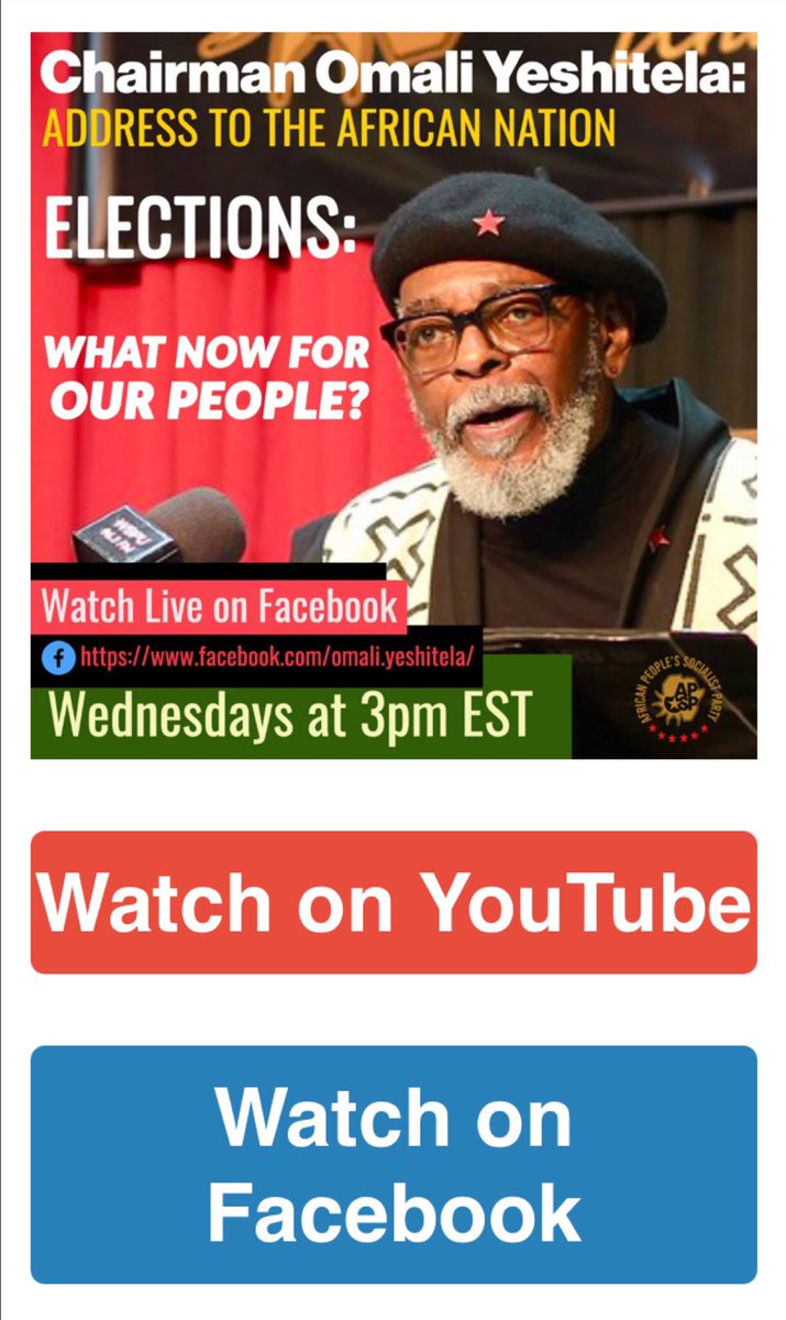 _InPDUM's tweet photo. Comrades! Family! Friends & supporters! #Uhuru! Pull up! “3pm ET today — #Elections: What now for our people? — Chairman Omali Yeshitela (@OmaliYeshitela) Address to the African Nation #AddresstotheAfricanNation https://t.co/ZQ6IqwZb5N