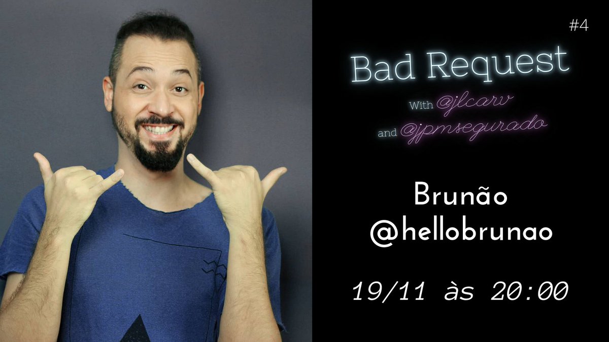 BadRequestPdc's tweet photo. Oi pessoal, o segundo Bad Request dessa semana será com o @hellobrunao, que é um designer que a gente admira muito.
Vai ser amanhã (19/11) às 20h em https://t.co/pa4x5aczhz https://t.co/3mjNcL6WFu