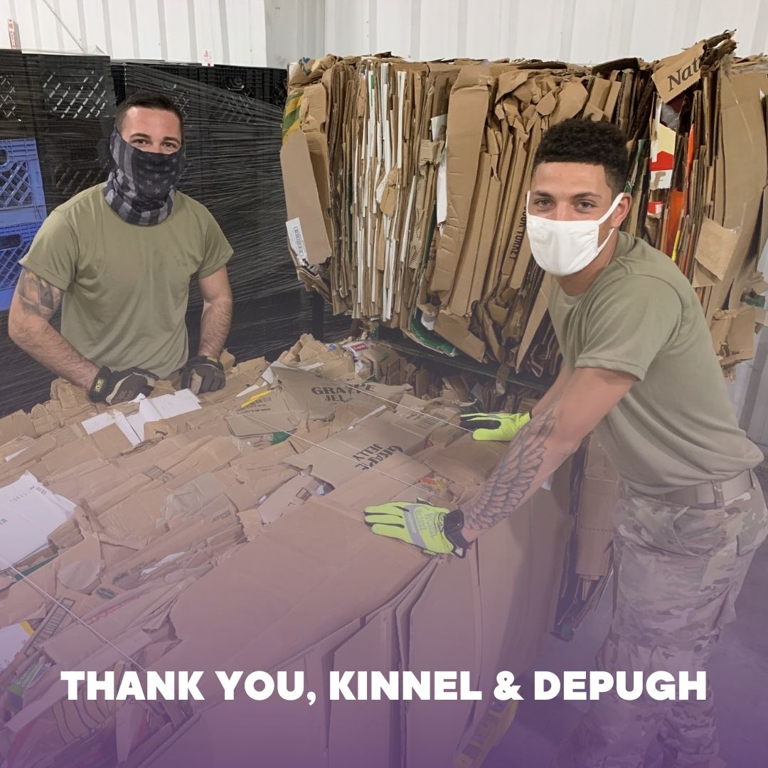 We have around 20 National Guard helping us here at our location in Springfield, Ohio. Kinnel and Depugh have a great friendship and are sharing that they're #thankful for each other and the opportunity to serve Second Harvest Food Bank.