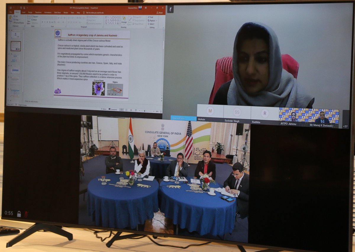 IndiainNewYork's tweet photo. @IndiainNewYork, JKTPO &amp; #USISPF organized a #Saffron Trade Promotion Event and Virtual Buyer Seller Meet.
The event showcased the range and unique qualities of #Kashmiri Saffron. J&amp;K govt has taken several initiatives to modernize saffron processing and to promote its #export. https://t.co/jDfDKSLFMS
