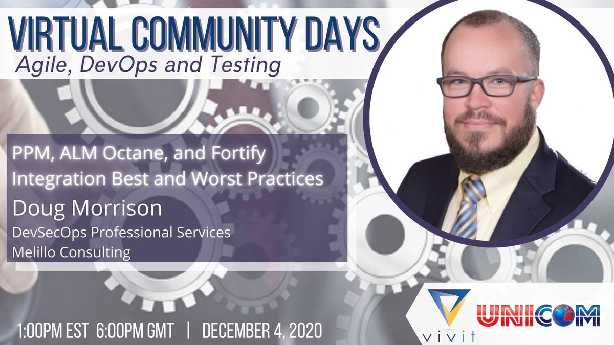 cobolmf's tweet image. @VivitWorldwide is pleased to announce #VirtualCommunityDays speaker, @DougMorrison, Devops Professional Services, @Melillo1. Join his session: #PPM, #ALM #Octane &amp;amp; #Fortify Integration Best &amp;amp; Worst Practices. Register today!  bit.ly/3pIYXp4