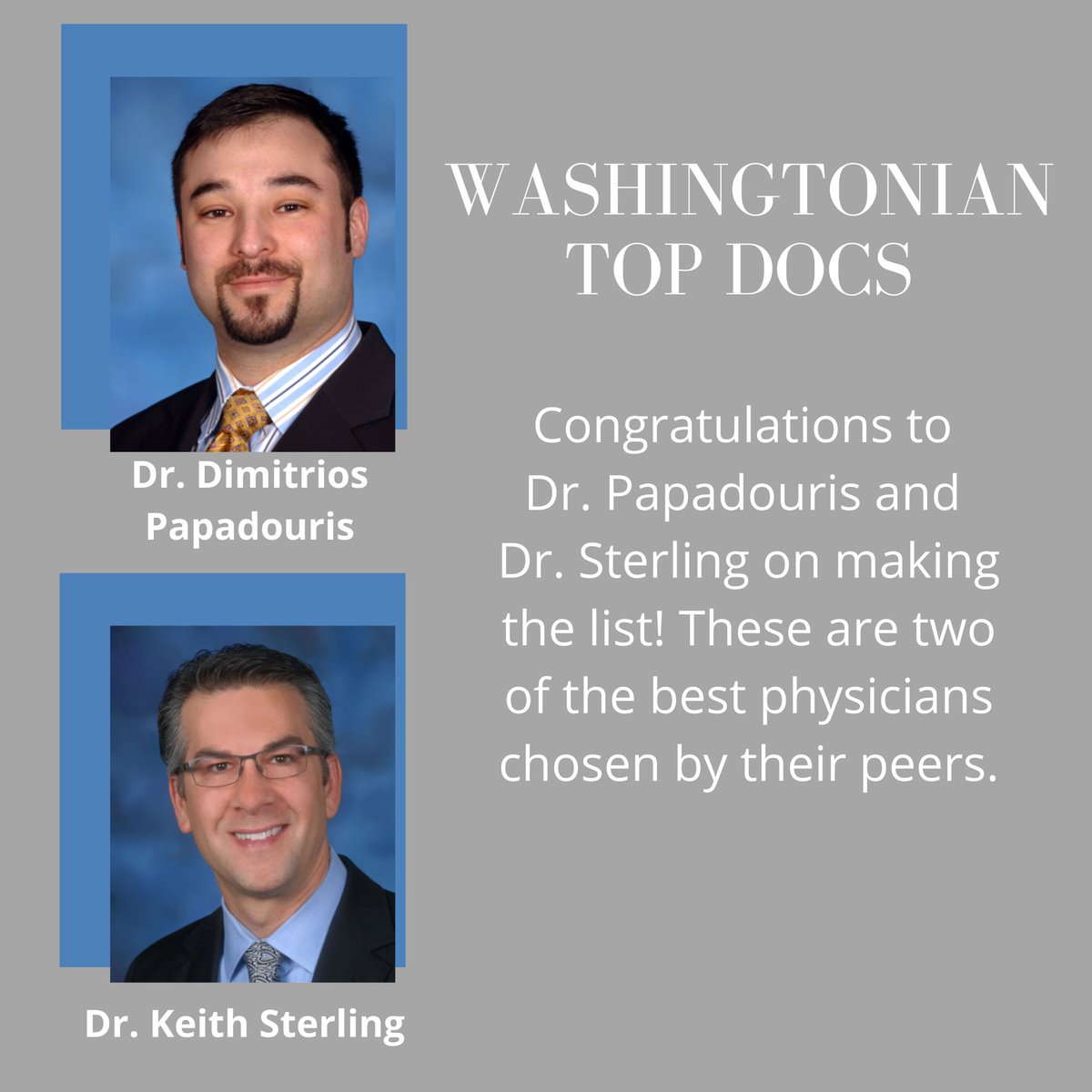 Every year the Washingtonian Magazine surveys over 13,500 physicians in the DMV area. Two of our AAR Interventional Radiologists have made the 2020 Top Doctors list!