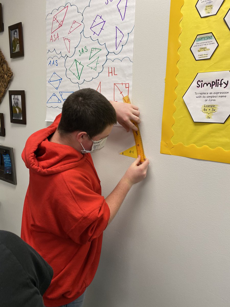MrsBellSCHS's tweet photo. Students had to get up and get busy today! They measured side lengths and angles of triangles to discover the Angle-Side Relationship Theorem in Geometry! 📐🙆🏻‍♀️📏 #handsonlearning #geometry #alvinisd #hokahey #alvinisdmath #mathteacher https://t.co/mS52XSg8wW