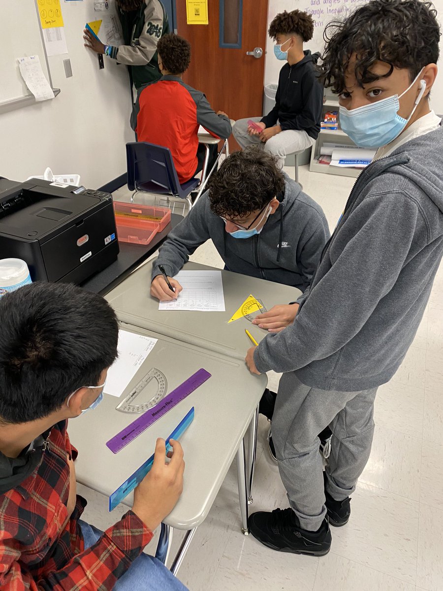 MrsBellSCHS's tweet photo. Students had to get up and get busy today! They measured side lengths and angles of triangles to discover the Angle-Side Relationship Theorem in Geometry! 📐🙆🏻‍♀️📏 #handsonlearning #geometry #alvinisd #hokahey #alvinisdmath #mathteacher https://t.co/mS52XSg8wW