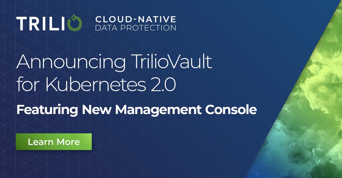triliodata's tweet photo. ICYMI -- Introducing TrilioVault for Kubernetes v2.0, including a new innovative console for managing Kubernetes data protection and migration across multi-cloud environments https://t.co/lHFij9g57P #DataProtection #Kubernetes #Trilio #CloudNative https://t.co/50D8HcTtdo