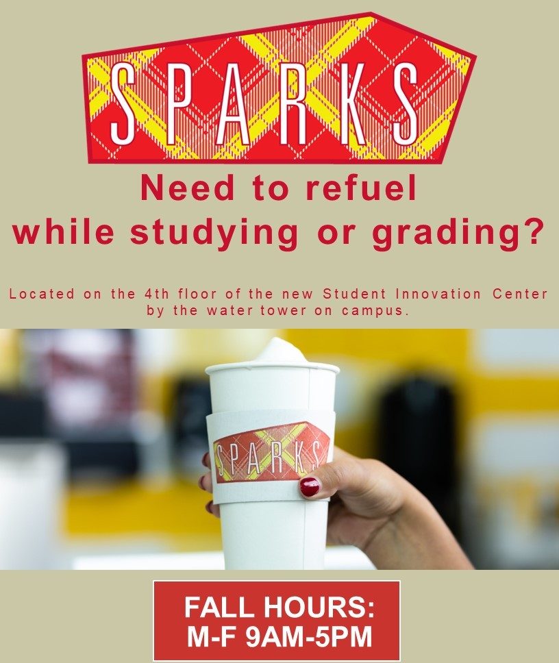 AESHM_ISU's tweet photo. Need to refuel and a place to study during Prep Week? Try SPARKS, located on the 4th floor of the Student Innovation Center near the water tower on campus. #Coffee #Food #Snacks #PlaceToStudy #AESHM #IowaState #CHS https://t.co/1mDcA2NWS1