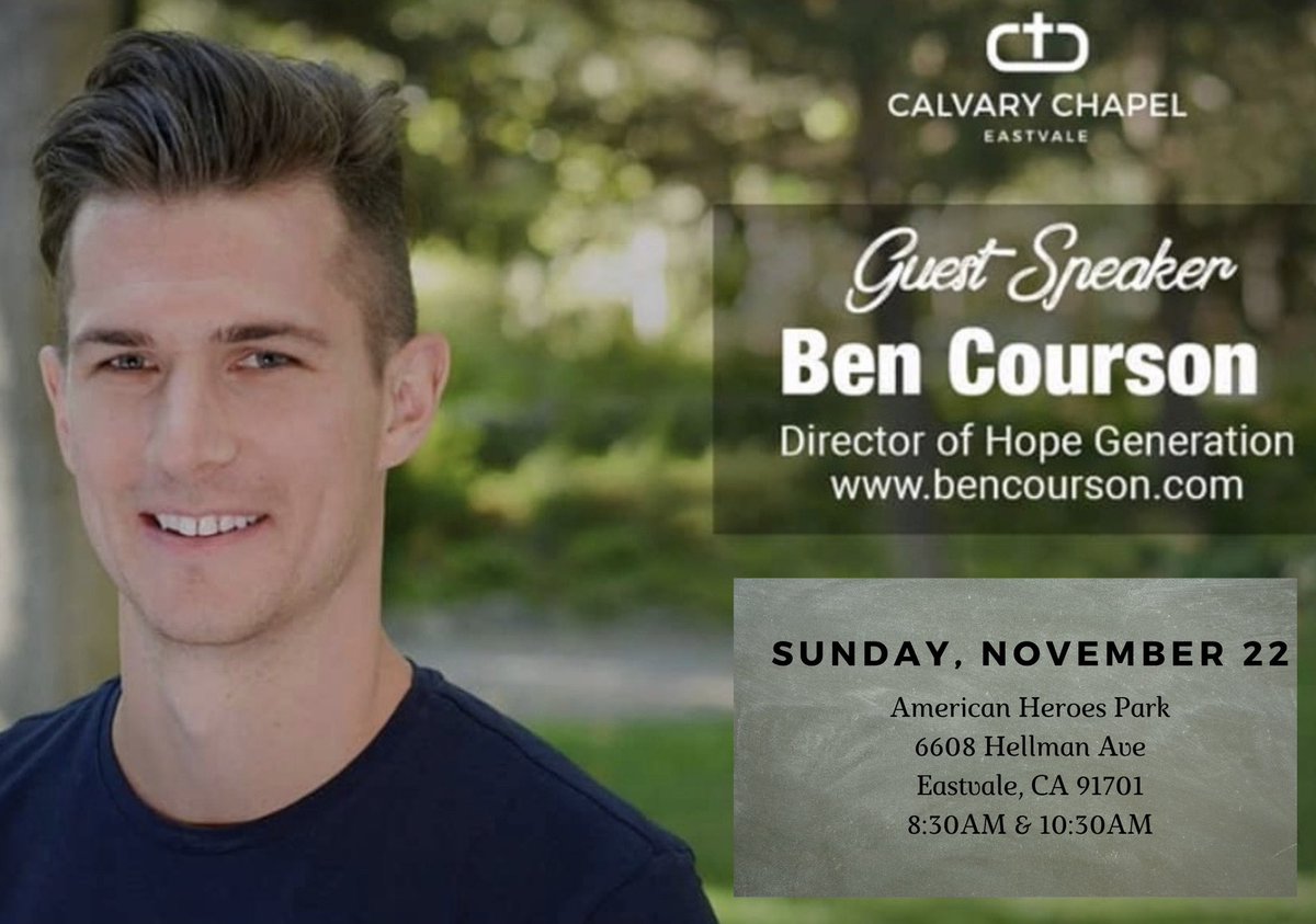 CCEastvale's tweet photo. Who is ready for Sunday!?🤍

@ben_courson will be giving us some HOPE🙌

Americans Heroes Park
Eastvale
8:30AM &amp; 10:30AM

Tag your family and friends below👇🏽

#guestspeaker #bencourson #hope #cceastvale https://t.co/2rHi53V0p4