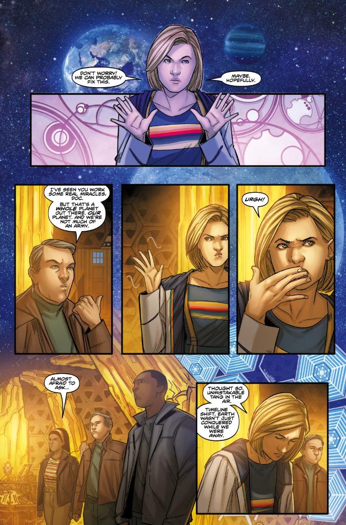 Comixology's tweet photo. After narrowly escaping the Weeping Angels and the Autons in 1960s London, the Tenth and Thirteenth Doctor must team-up once again to save present-day Earth! https://t.co/wcYVqtxTYq
W: @Jody_Houser
A: @Robbertopoli
C: #EricaErenAngiolini
L: @RichStarkings
E: #JakeDevine https://t.co/7pQBaW1Ybw