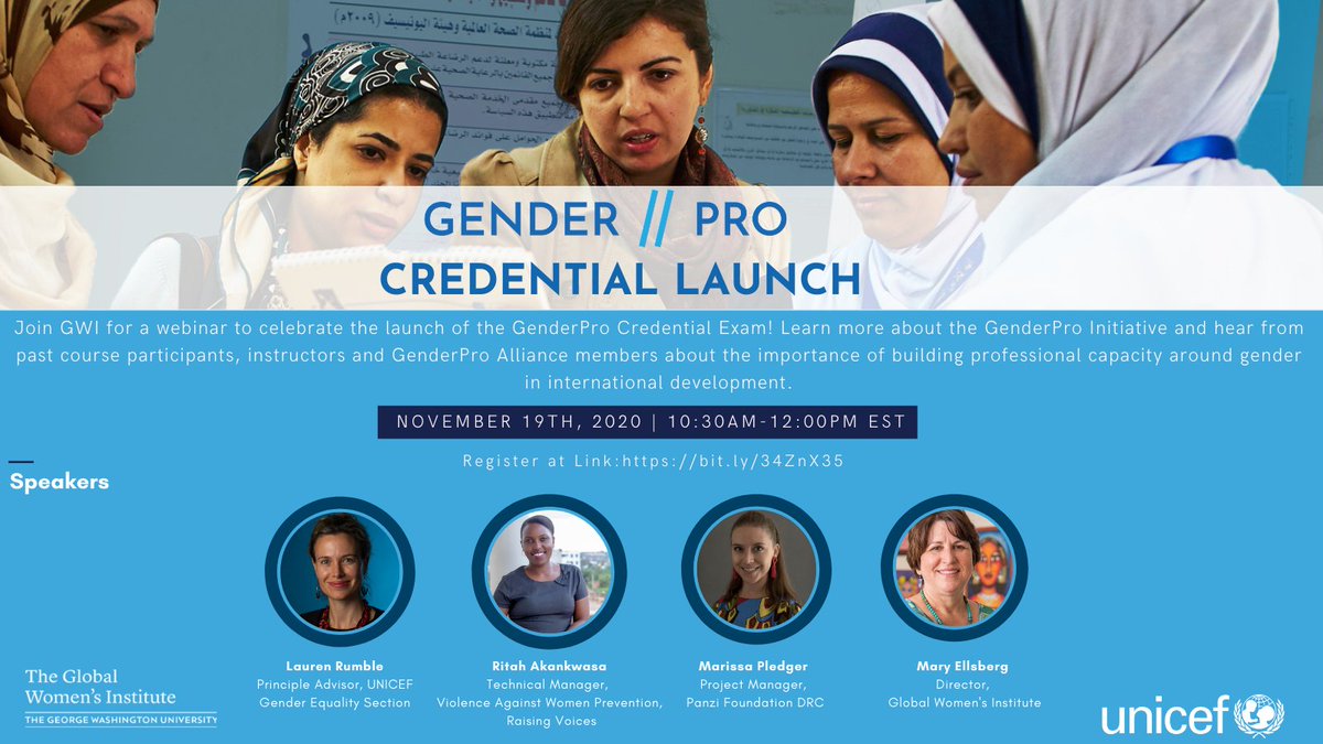GWUGlobalWomen's tweet photo. Tomorrow, be sure to join us for the webinar launch of the #GenderPro Credential! Register here: https://t.co/z8GaMnjm67 https://t.co/9VrzNkRXGs