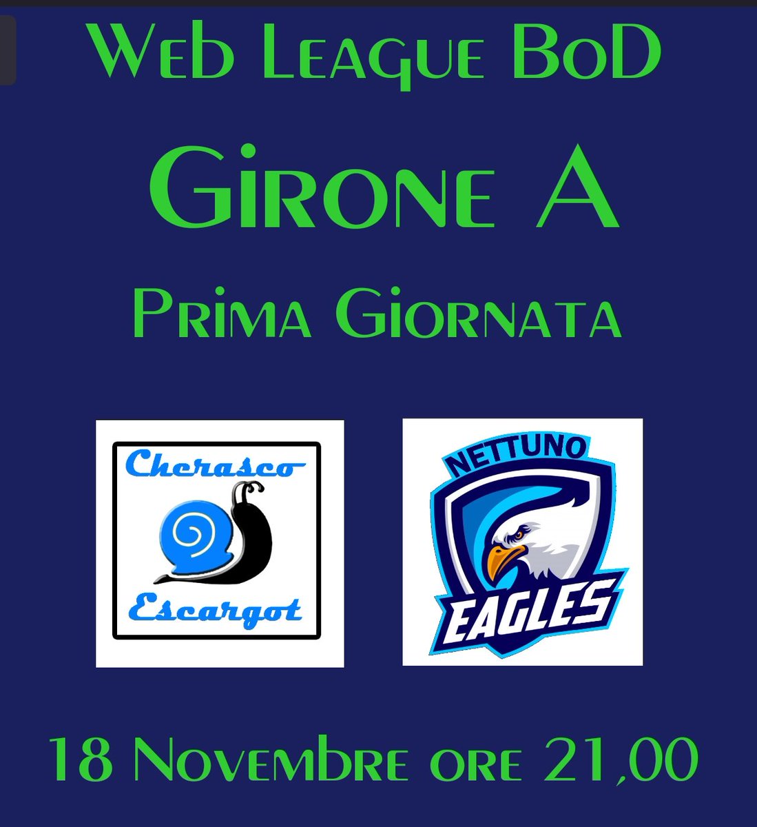 WebLeagueBoD's tweet photo. Inizia la regular season anche per il Girone A della Web League. 
Esordio per i campioni in carica Eagles Nettuno contro Cherasco Escargot. Si gioca al King's Park con  DH su Vassal. Pitcher partenti Greg Collins per gli Eagles e Rex Villard per gli Escargot https://t.co/WcLIrjsMP2