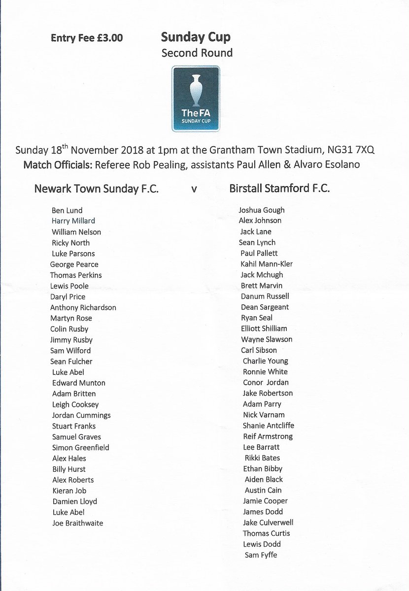 18th November 2018 <a href="/NewarkTownSunfc/">Newark Town FC</a> v Birstall (Stamford)