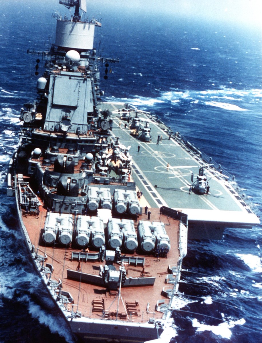 Back in the bad old days the Soviet navy fielded the Kiev class of "aircraft cruisers," of which this was fourth -- and note how different the philosophy was back then. Note the heavy weapons on the foc'sle v today's clean deck. This pic per VADM Wiki