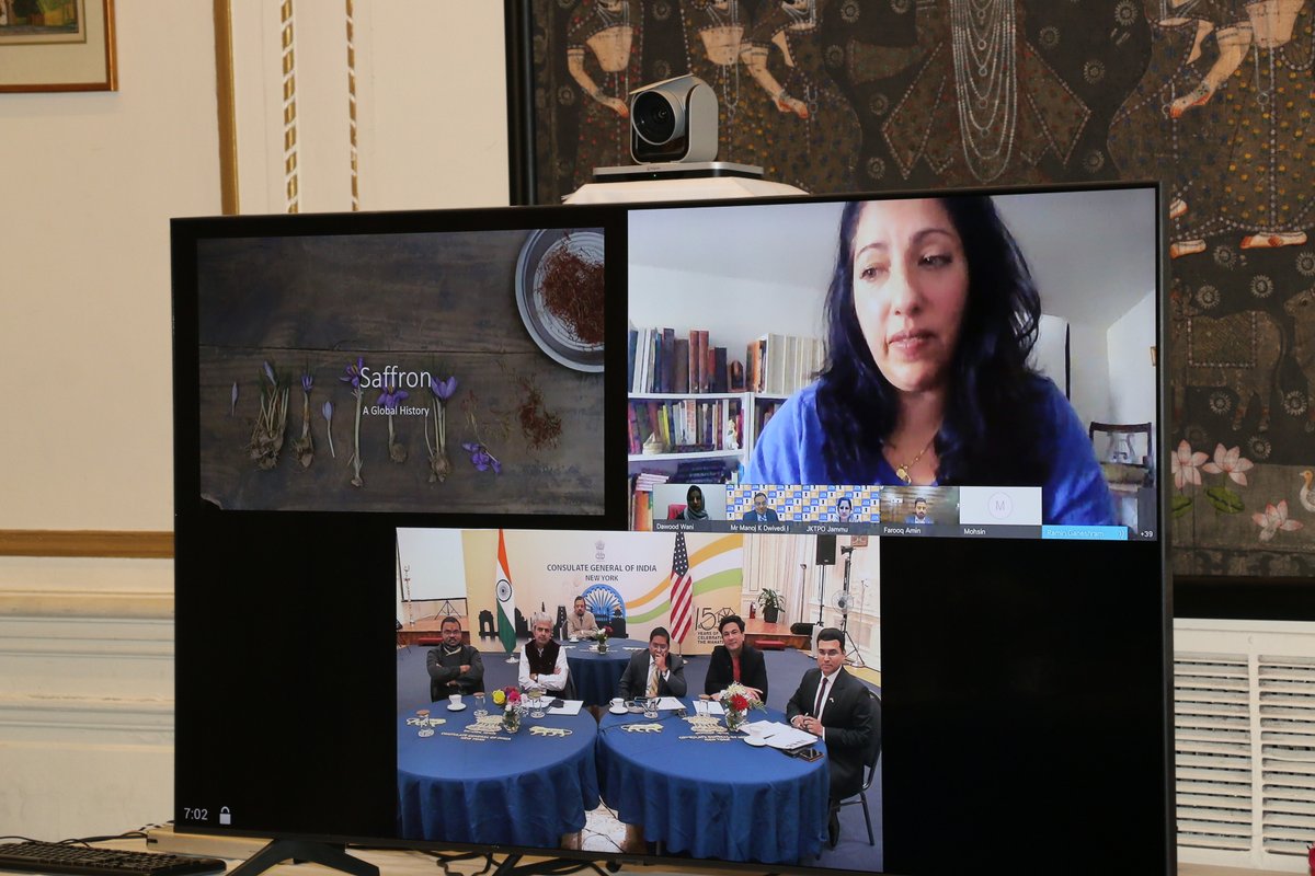 IndiainNewYork's tweet photo. @IndiainNewYork, JKTPO &amp; #USISPF organized a #Saffron Trade Promotion Event and Virtual Buyer Seller Meet.
The event showcased the range and unique qualities of #Kashmiri Saffron. J&amp;K govt has taken several initiatives to modernize saffron processing and to promote its #export. https://t.co/jDfDKSLFMS