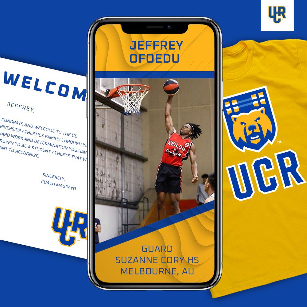 UCRMBB's tweet photo. Joining @UCRMBB from Melbourne, Australia, welcome Jeffrey Ofoedu to the Highlanders! https://t.co/YpUyK5pKoe