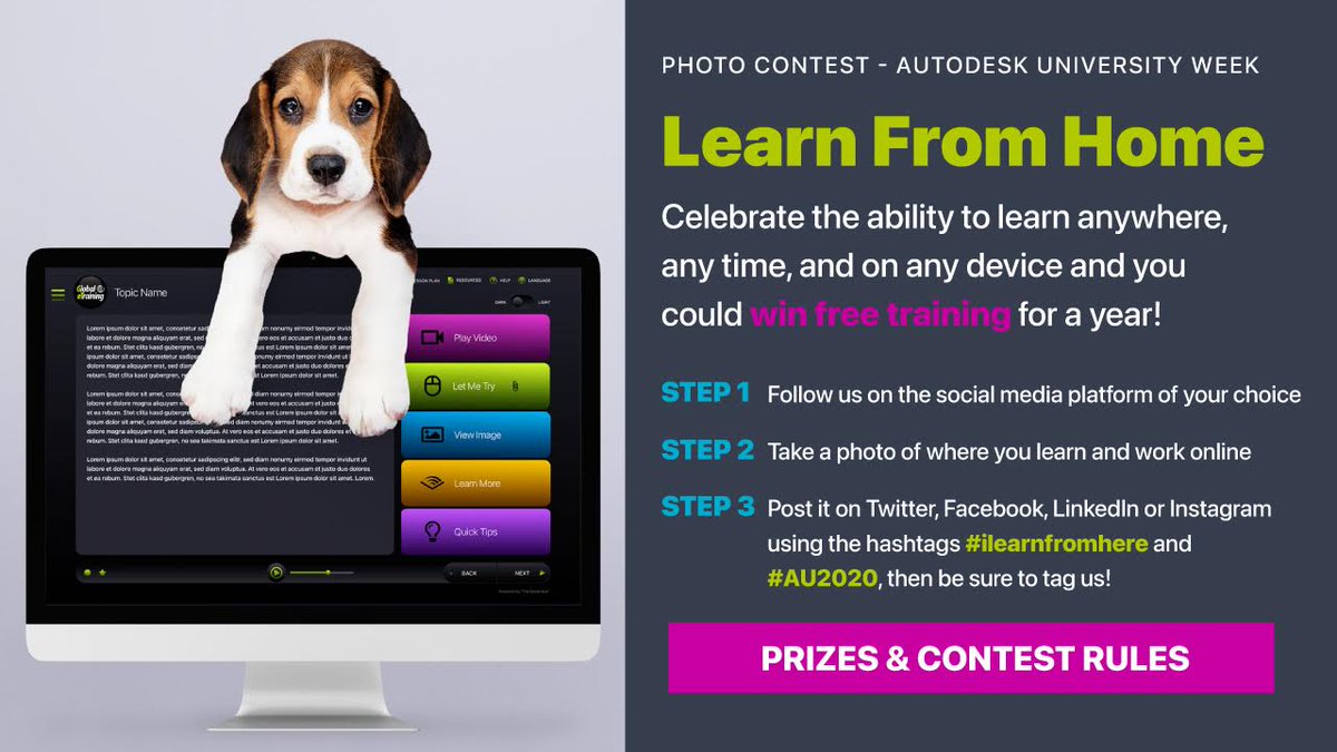 GlobalETraining's tweet photo. Have you seen our #ilearnfromhere posts around #AU2020, but aren't sure how to enter?
Check out the rules below, and participate via social media for a chance to win an entire year of free #BIM, #Autodesk, #Microsoft (and more!) eTraining!
#AEC #BIMskills #ConTech #TechEd https://t.co/PlGHjURxLm