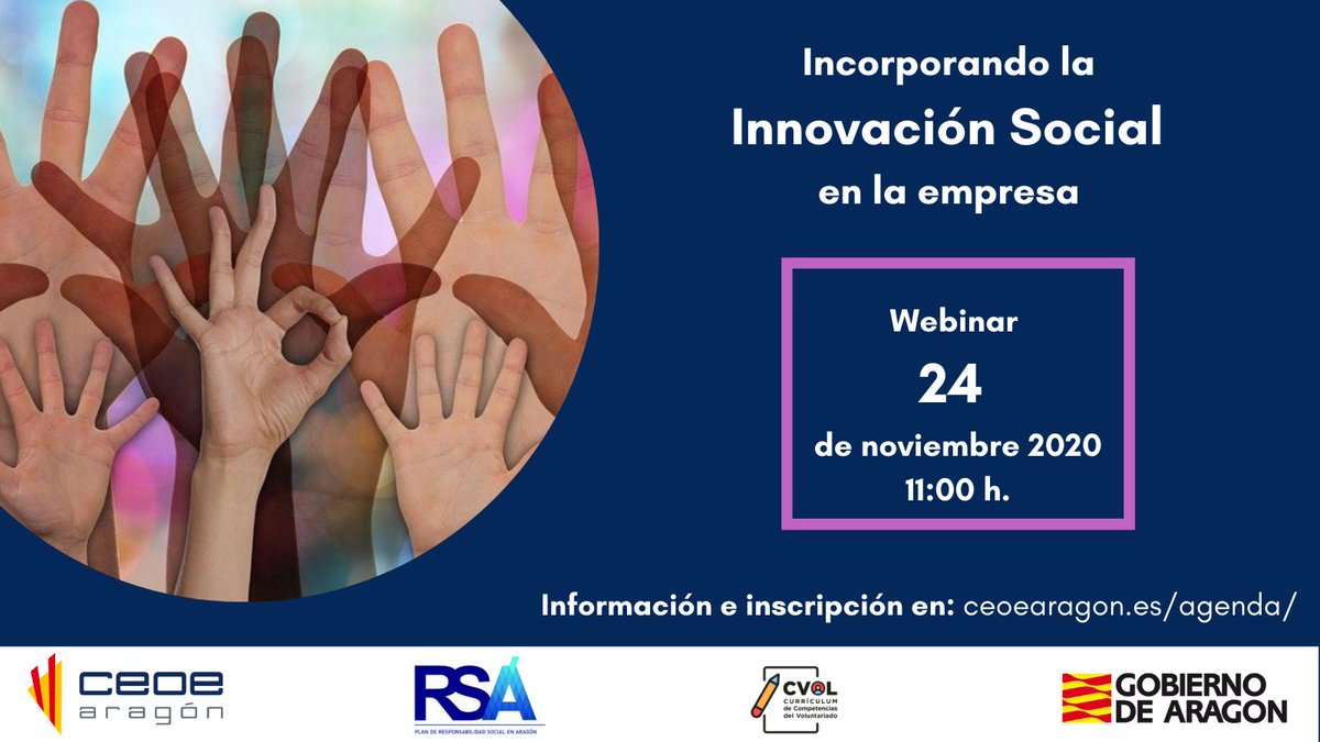 CEOEAragon's tweet photo. Marca la diferencia apostando por la Innovación Social en tu empresa. #RSE #RS #voluntariado corporativo #PlanRSA #ODS #Agenda2030. Apúntate a esta charla virtual y lo hablamos junto a @AragonAbierto @AragonEMPRESA @AragonVoluntari @IAF_Aragon
👉https://t.co/Ws4sL6nb2r https://t.co/sKVBSdrh9z