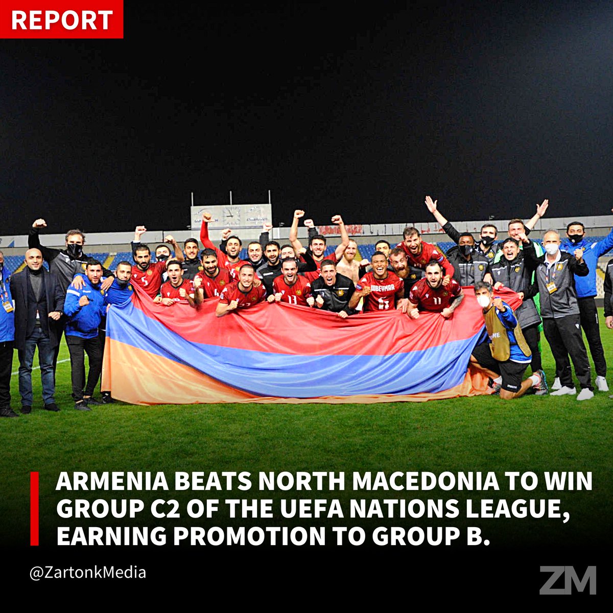 ZartonkMedia's tweet photo. Armenia Beats North Macedonia to Win Group C2 of the UEFA Nations League, Earning Promotion to Group B. https://t.co/TAoTRVQX2z