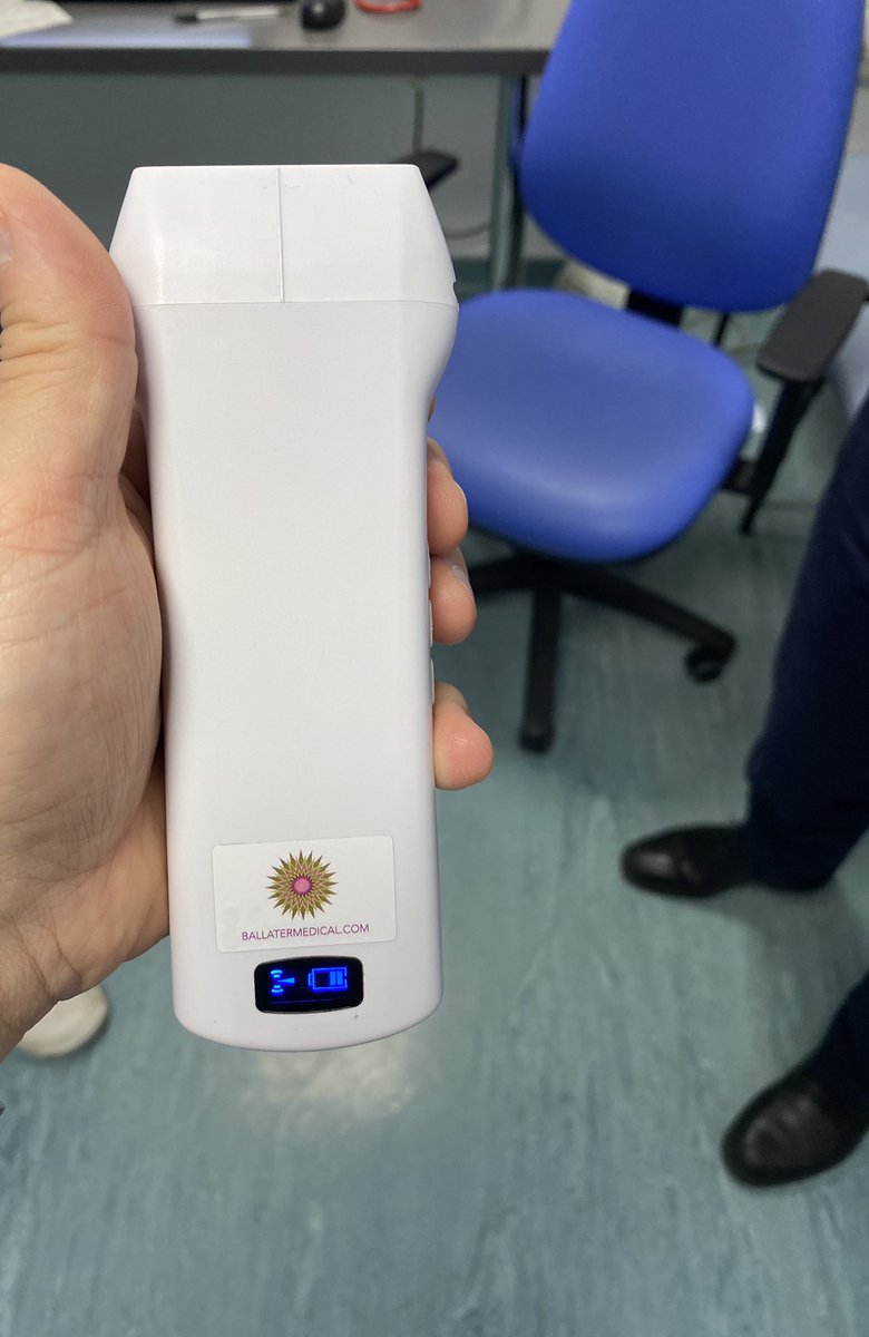 JeremyCraneMD's tweet photo. Unbelievably impressed with this latest ultrasound technology from @BallaterMedical 
The whole US package is all in the probe and wirelessly connects to iPad/phone etc. Gamechanger. Perfect for my vascular access practice for mapping vessels, AVF/Graft flow studies etc 
#POCUS https://t.co/iWuEEDZvx1