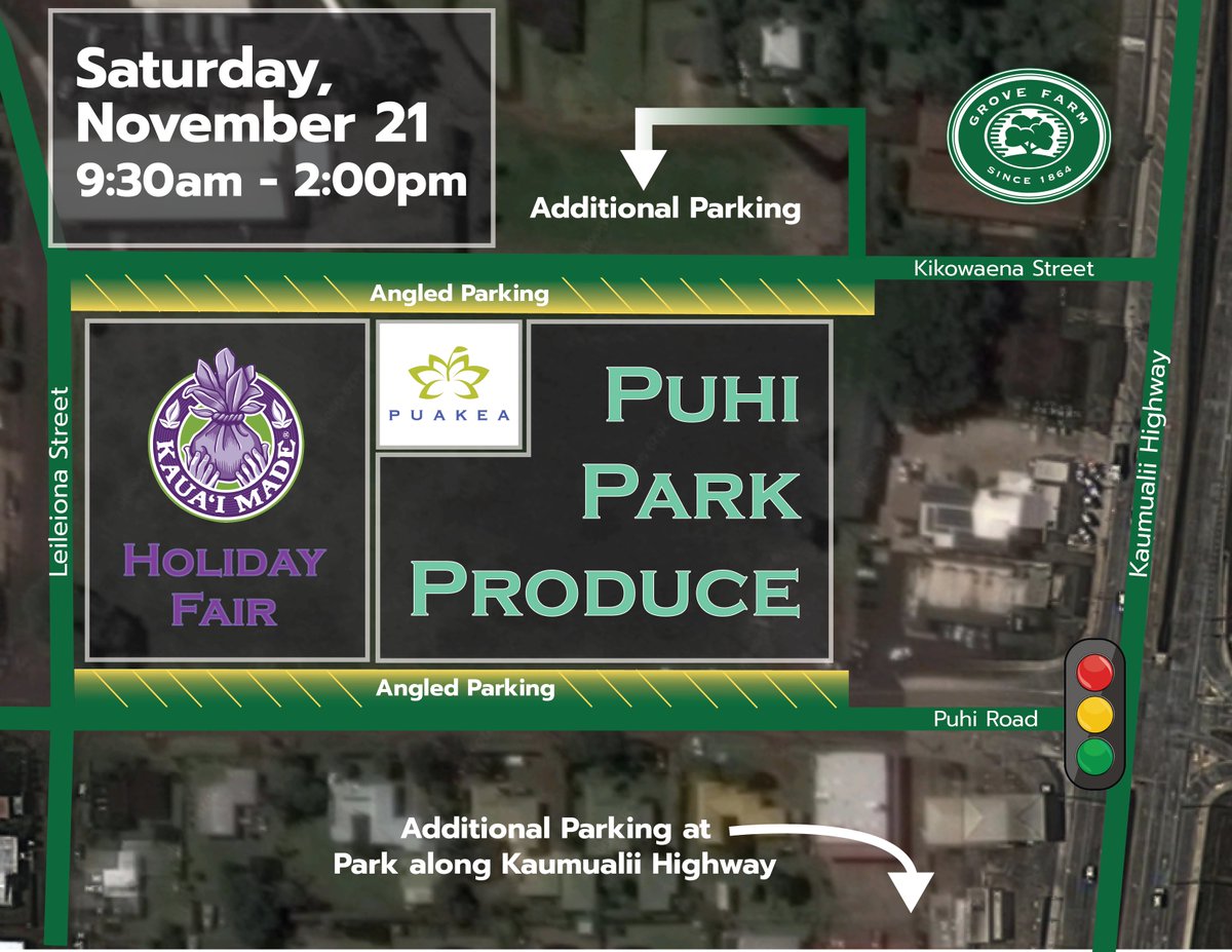 Finish your holiday shopping early at Puhi Park Produce this Saturday!  Joining us will be Kaua'i Made's Holiday Fair and Puakea Golf Course's Holiday Clearance Sale.

Social Distancing Rules:
Stay home if you feel sick
Wear a mask
6-feet of separation
Do not congregate